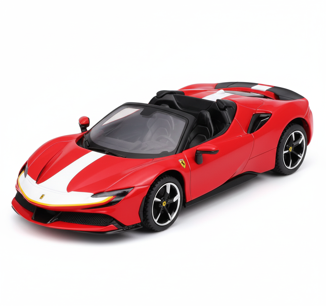 Miniatura Ferrari SF90 Spider Shell Racing da Burago 1/41 C/remoto Cor Vermelho
