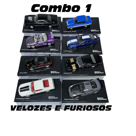 Combo 1 Velozes e Furiosos com 8 Miniaturas da Coleção Velozes e Furiosos 1:43 Luppa