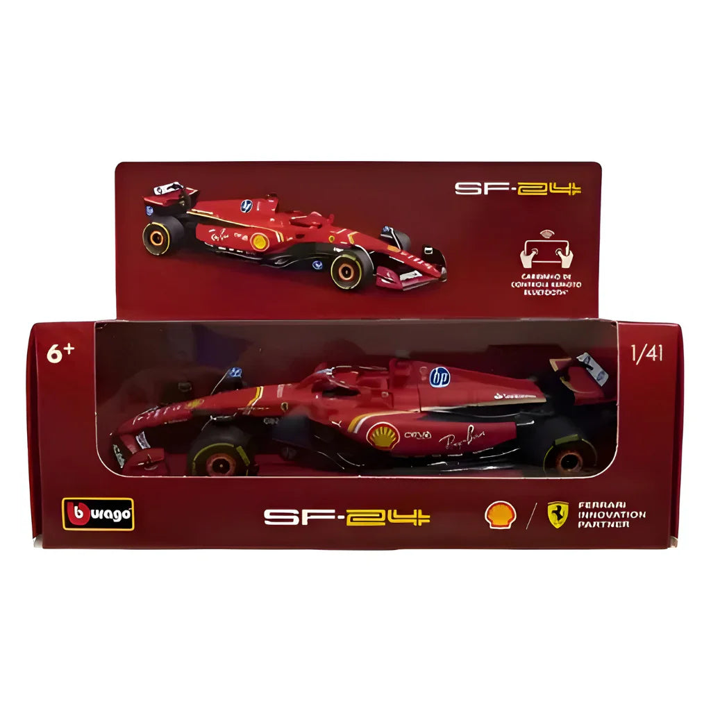 Miniatura F1 Ferrari Sf-24 Shell Racing Burago 1/41 C/remoto Cor Vermelho